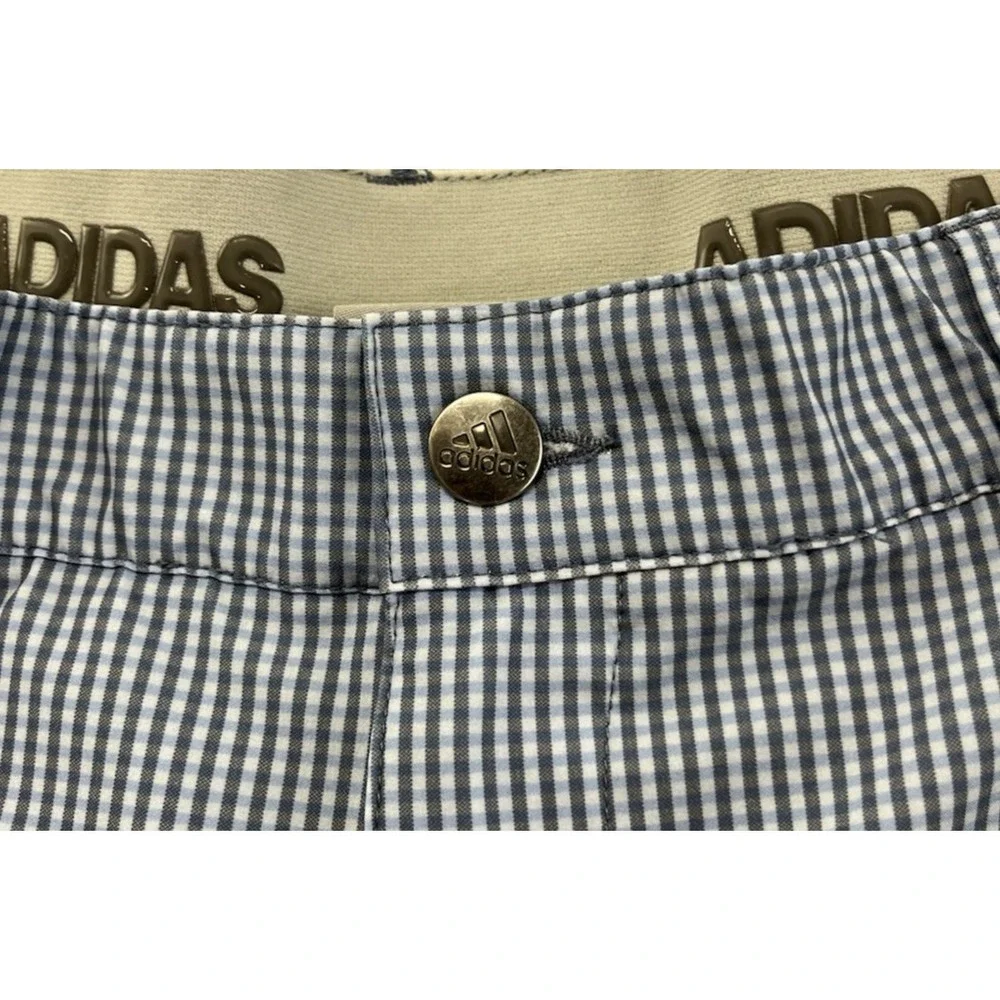 Adidas Short Men 38 Blue Checked 3 Stripes Performance Breathable Golf Casual